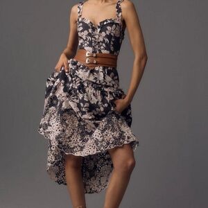 Anthropologie Charcoal Neutral Floral Dress